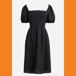 Puff-sleeve smocked linen mini dress NWT